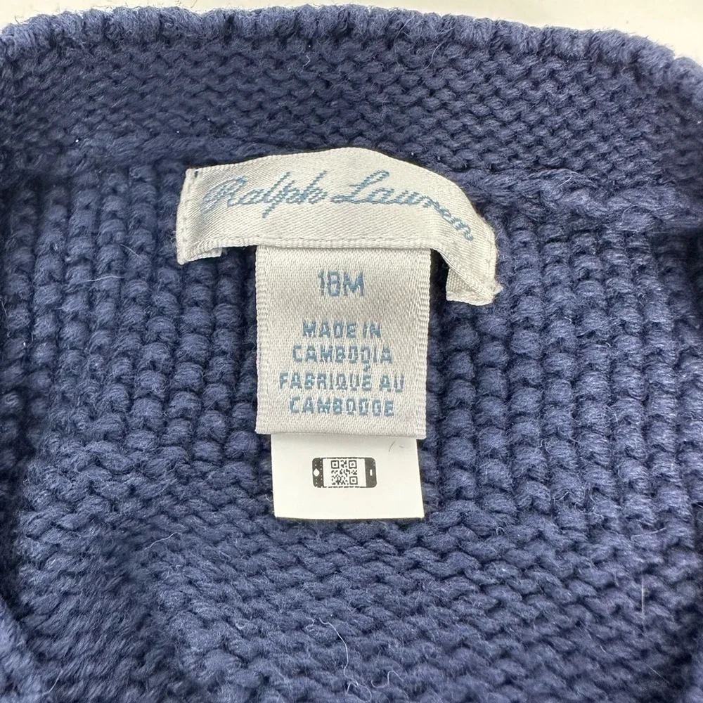 Ralph Lauren Navy‎ Blue V Neck Button Front Sweater Cardigan Boys Size 18M